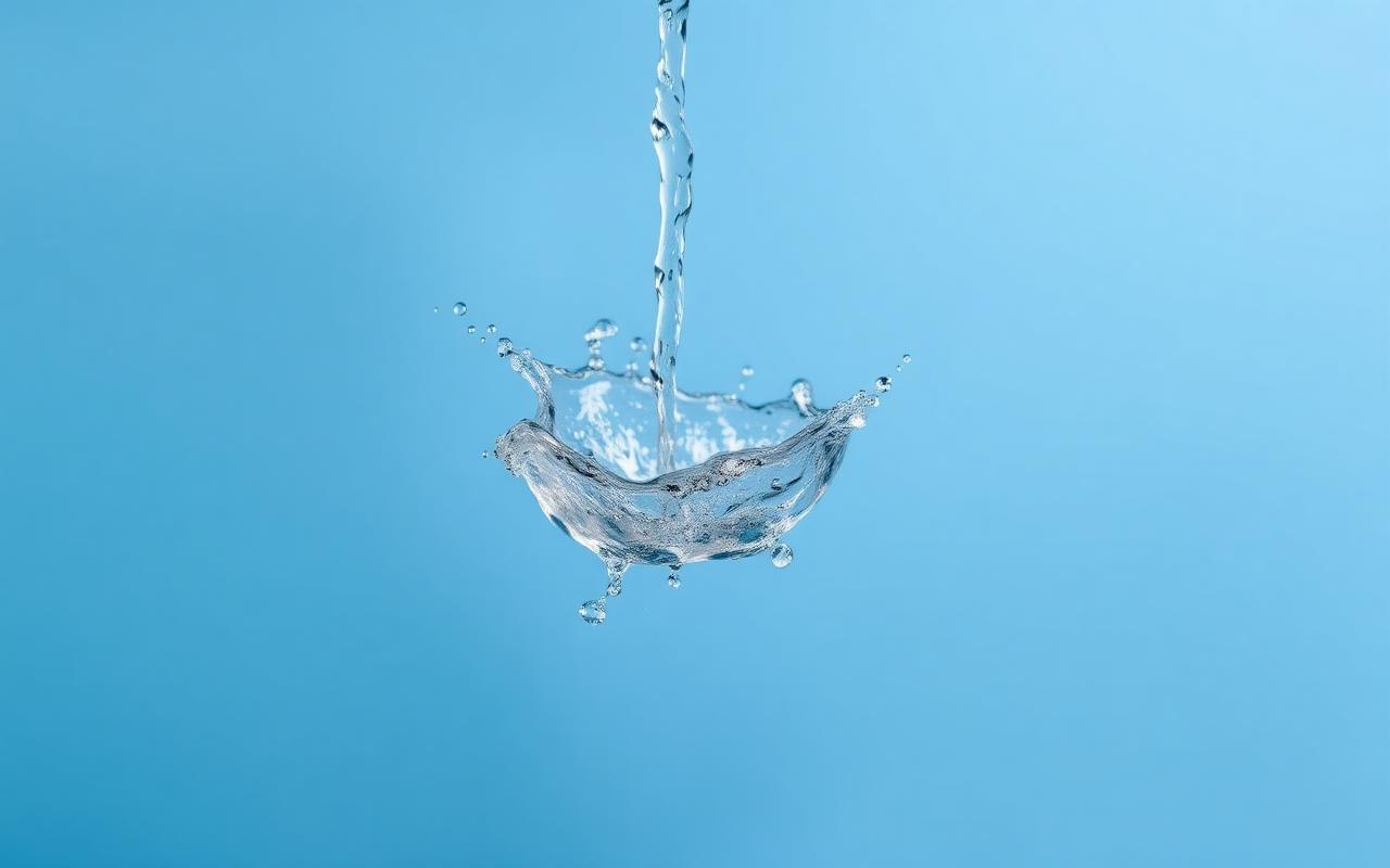 Splash of clear water against a soft blue background